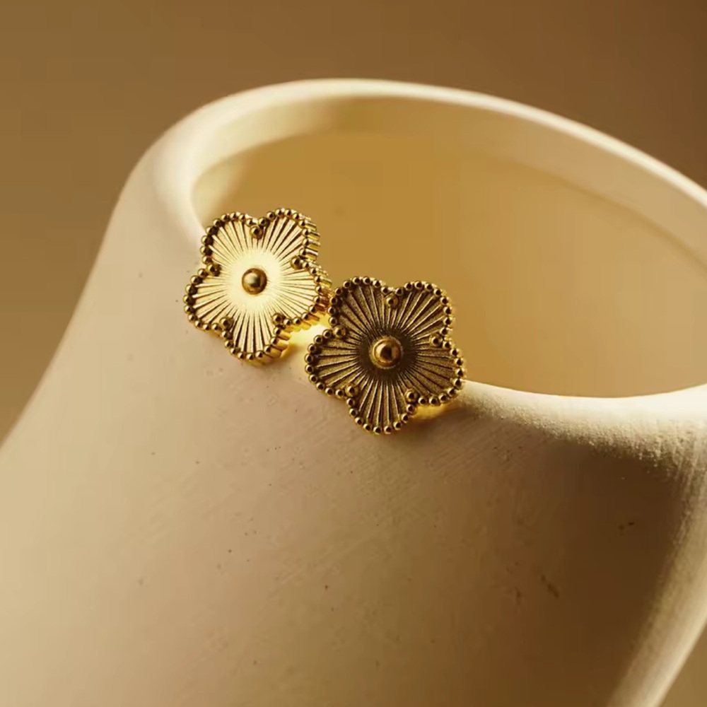 Gold Flower Stud Earrings - Picture 2 of 3